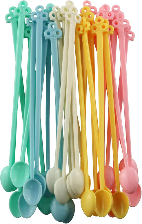 60PCS Candy Color Plastic Mini Coffee Tea Beverage Blender Plastic Disposable Coffee Tea Beverage Stirrers Spoon Sticks Adjusting Sauce Disposable...