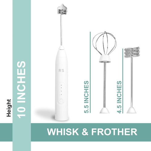 Real Simple Milk Frother and Whisk Set | USB Rechargeable Milk Frother with Stainless Steel Attachments and 5 Coffee Stencils | Perfect Handheld M...