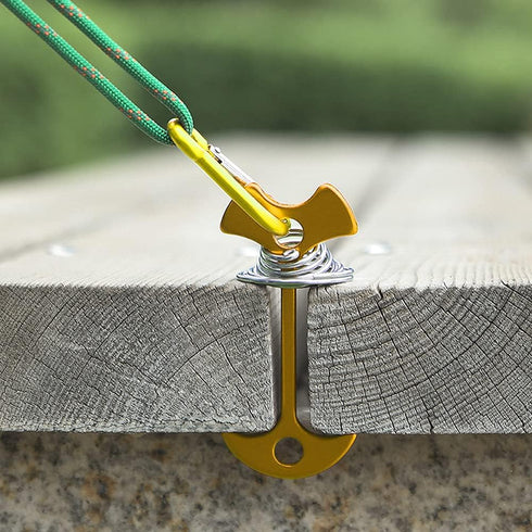 AKAOK 4 Pcs Fish Bone Tent Floor Nail Alloy Spring Buckle Deck Anchor Nail Adjustable Plywood Hook Accessories Outdoor Party Camping Wind Rope Hoo...