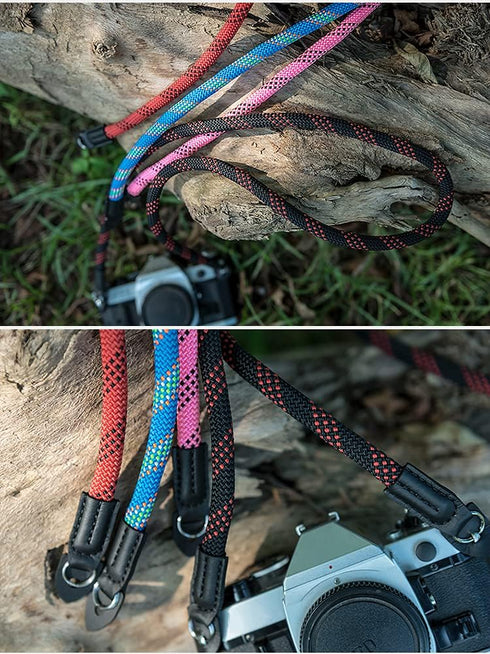 Camera Strap Vintage 100cm Nylon Climbing Rope Camera Neck Shoulder Strap for Micro Single and DSLR Camera (Black/Red)...