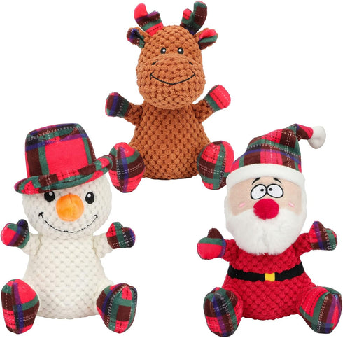 Rypet 3 Pack Dog Christmas Toys Pet Stuffed Plush Toys Interactive Durable Dogs Chew Toys for Medium Small Dogs...