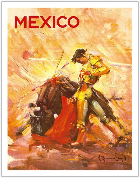 Mexico - Bullfighting Matador - Vintage Travel Poster by Carlos Ruano Llopis c.1944 - Fine Art Matte Paper Print (Unframed) 11x14in...