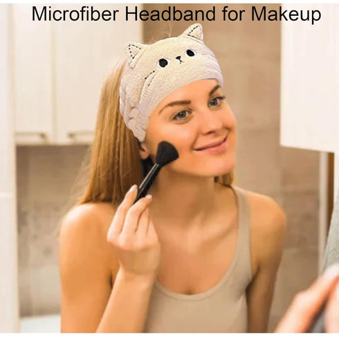 Headband for Washing Face Cute, Cat Print Headband for Women Kids, Microfiber Soft Wraps, Adjustable Elastic Hair Band for Facial Spa Makeup, Hair...