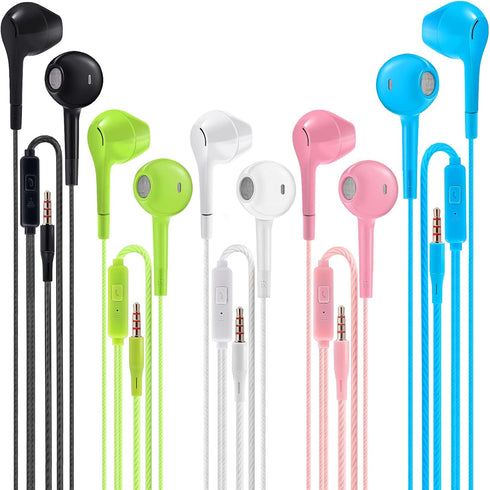 Earbuds Headphones with Microphone Pack of 5, Noise Isolating Wired Earbuds, Earphones with Powerful Heavy Bass Stereo, Compatible with Android, P...