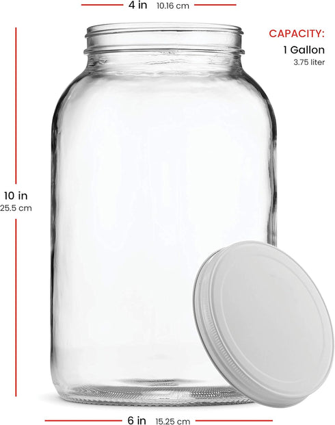 1 Gallon Glass Jar With Lid – 2 Pack Large Glass Jar With Airtight Metal Lids - USDA Approved BPA-Free Dishwasher Safe, Wide Mouth Sun Tea Jar, Ga...