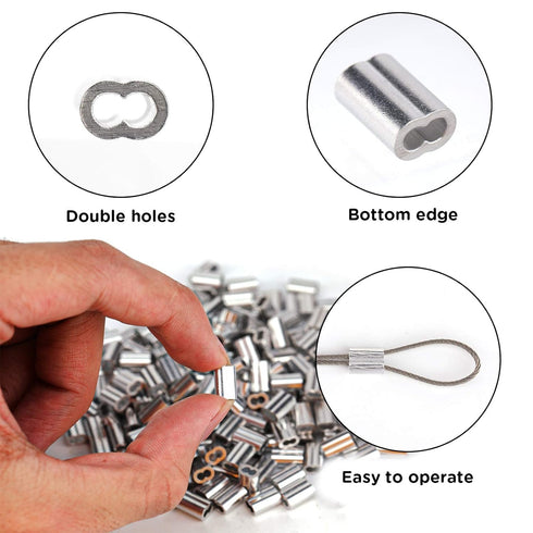 200pcs 1/16" Aluminum Crimping Loop Sleeve, Cable Ferrule Wire Rope Sleeves Loop Sleeve...
