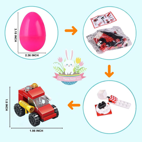 Easter Basket Stuffers, Fire Rescue Vehicles Building Block with 6 Characters,6 in 1 Car Building Kit Easter Eggs Easter Baskets for Kids...