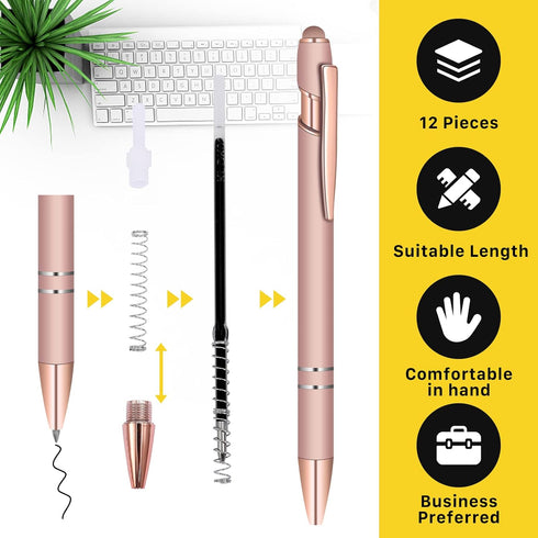 12 Pcs Ballpoint Pen with Stylus Tip,2 in 1 Stylus Ballpoint Pen,Metal Stylus Pen,Rubberized Soft Touch Ballpoint Pen for Touch Screens Tablet,Bla...