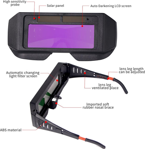 T TOVIA Welder Glasses LCD, Safety Protective, Solar Powered Auto Darkening Welding Goggles with Adjustable Shade, Sensors Welder Glasses for TIG ...