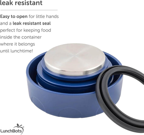 LunchBots Thermal 8 oz Triple Insulated Thermos - Hot 6 Hours or Cold 12 Hours - Leak Proof Thermos Soup Jar - All Stainless Interior - Navy Lid -...