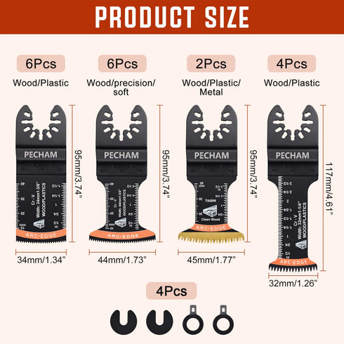 PECHAM 22PCS Curved Oscillating Tool Blades, Professional Universal Titanium Arc Edge Oscillating Multitool Blades for Wood Plastics Metal Hard Ma...