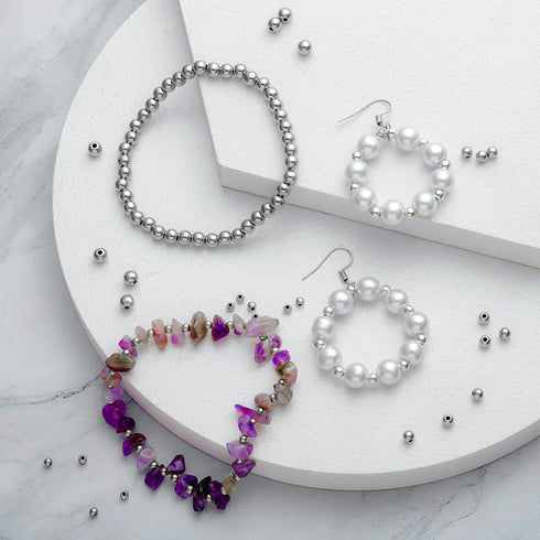 WILLBOND 1200 Pieces Round Beads for Jewelry Making Spacer Smooth Ball Beaded Seamless Loose Ball Embellishments with Holes for Stackable Bracelet...