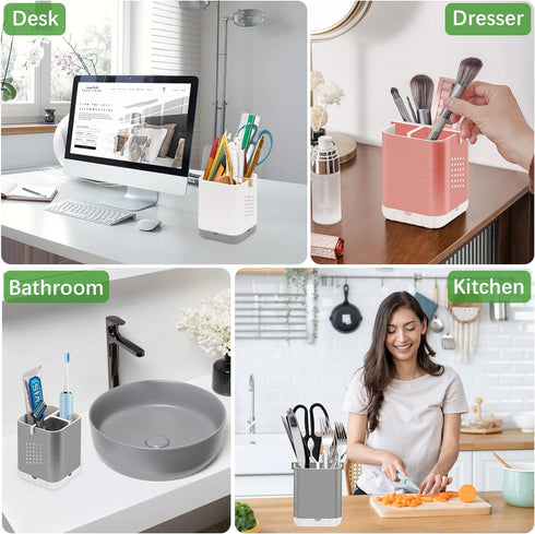 Boperzi Toothbrush and Toothpaste Holder with Bamboo Divider for Bathroom Countertop Organizer, Plastic Detachable Anti-Slip Large Electric Toothb...