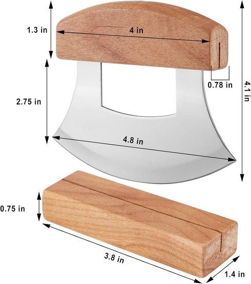 Hanaive 2 Pack 4 x 5 inch Mezzaluna Ulu Knife Salad Veggies Rocker Chopper Slicer Cutter Mezzaluna Knife with Wooden Display Stand for Kitchen Cut...