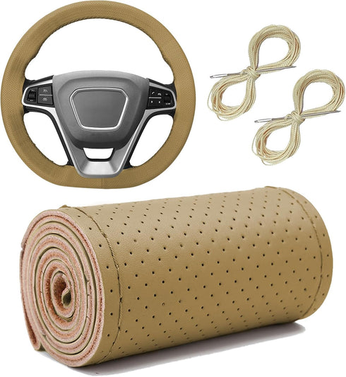 Steering Wheel Cover, Leather Steering Wheel Cover, Breathable Steering Wheel Cover, Hand Sewing Steering Wheel Cover for Most Cars Trucks SUVs (F...
