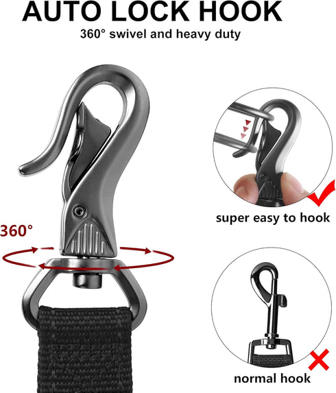 TwoEar 5FT 1IN Strong Black Dog Leash with 2 Padded Handles, Traffic Handle Extra Control, Comfortable Soft Dual Handle, Auto Lock Hook, Reflectiv...