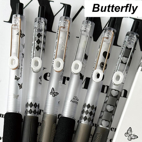 6 Pcs Gel Ink Pens Retractable Pens Cute Rose Butterfly Pen 0.5mm Black Ink Pen Writing Pens Office School Supplies for Women Girls Boys Men (Butt...