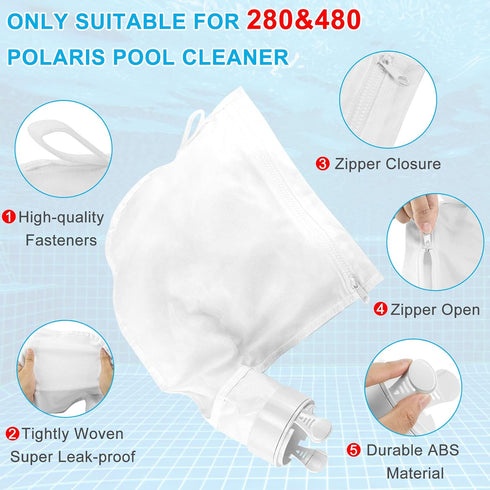 AMI PARTS Fits for 3 Pack Po.laris Bags Compatible with Polaris 280, 480 Leaf Bag with Zipper - Fits for All Polaris Pool Cleaner Bags K13 K16...