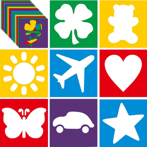 24 Pieces Stencils for Kids 8 Inches Drawing Stencils Chalk Stencils Large Washable Geometric and Garden Themed Primary Shape Template for Kids To...