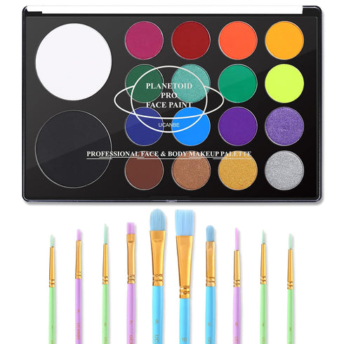 UCANBE Face Paint Kit + 10pcs Paint Brush Water Activated Body Paint SFX Makeup Palette for Cosplay Halloween Black White Face Painting Kits for A...