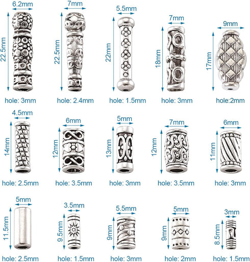 KISSITTY 150pcs/box 15 Style Antique Silver Tibetan Spacer Tube Beads Alloy Metal Charms for Bracelet Necklace Jewelry Making...