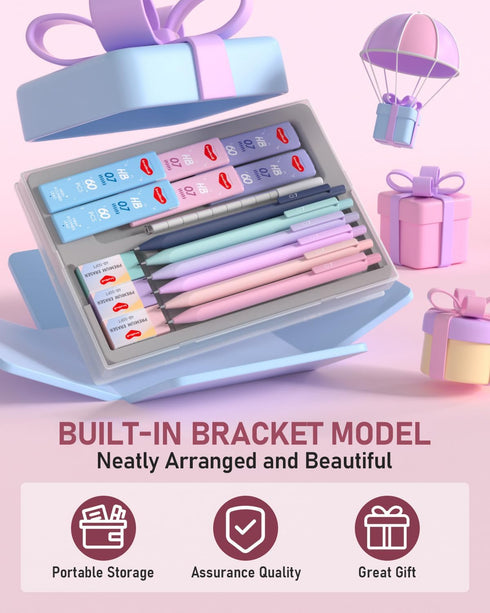 6PCS 0.7mm Mechanical Pencils Set with Case, Cute Pastel Mechanical Pencil with 360PCS HB Lead Refills, 3 Erasers, Aesthetic Back to School Suppli...