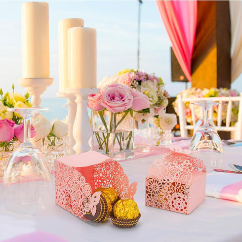 50pcs Laser Cut Butterfly Favor Boxes, 2.6" x 2.6" x 1.6" Floral Gift Box for Bridal Shower Anniversary Wedding Party,Baby Shower,First Communion,...