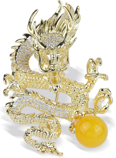 Vintage Large Crystal Flying Dragon Brooch Pin Rhinestone Animal Broach Badge Lapel Pin for Men Pendant...