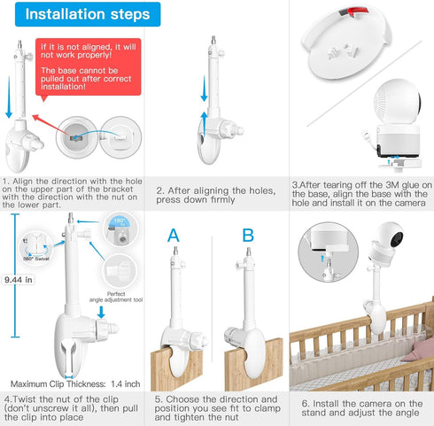 Baby Monitor Crib Clip Mount for VTech VM5463/ RM5764HD/ RM5764-2HD/ RM5864HD /RM5864-2HD /RM7764HD/ RM7764-2HD/BM3800/BM4700/ BM5600/ BM5700 With...