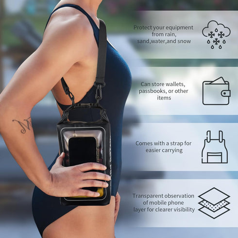 IP68 Waterproof Dry Bag, 2L - Roll Top Waterproof Pool Bag?dry bags for kayaking waterproof-w/Phone Pouch,Large Waterproof Phone Pouch,Boating & K...