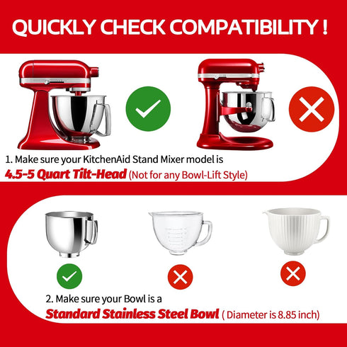Updated for KitchenAid Tilt Head 4.5-5 QT Pouring Shield (for Stainless Steel Bowls Only), Fully Enclosed Foldable Lid Mixer Bowl Cover for Kitche...