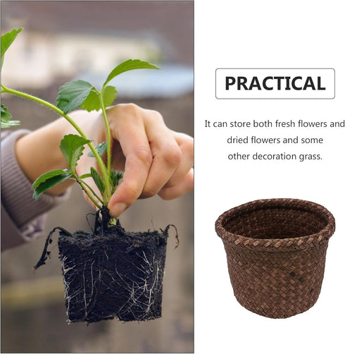 NUOBESTY Round Seagrass Planter Basket: 5.5x7.1" Woven Flower Pots Cover Plant Pots Containers - Wicker Plant Pot Basket Desktop Sundries Containe...