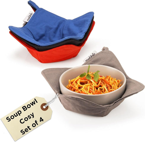 Muldale Soup Bowl Cozy Koozies for Hot Food - Microwave Bowl Holders for Hoot Food - Set of 4 Machine Washable - Bowl Cozies Heat Resistant - UK B...
