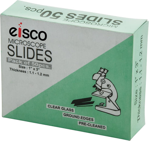 Eisco Labs Microscope Glass Slide - Plain - Pack of 50, Size 75 x 25 mm Thickness 1.1-1.2...