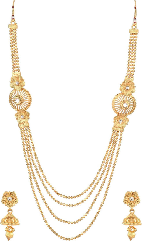Efulgenz Indian Gold Tone Bollywood Multi Layered Traditional Beaded Wedding Temple Necklace Earrings Jewelry Set for Women...