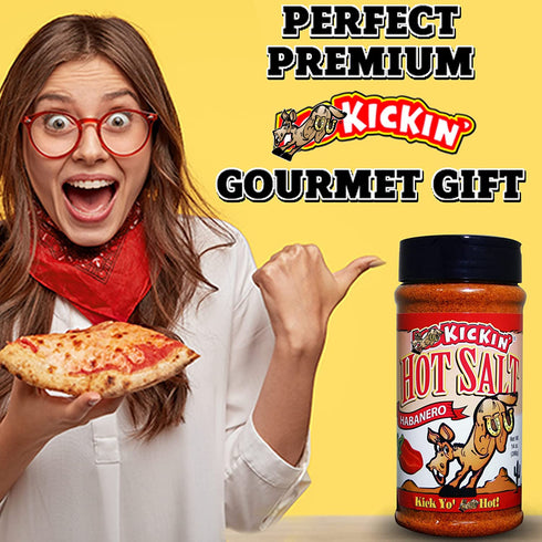 KICKIN' Habanero Hot Spicy Salt - 14 oz. Shaker Jar - Perfect Flavored Salt for Popcorn Seasoning, Margarita Salt and French Fry Seasoning - Premi...