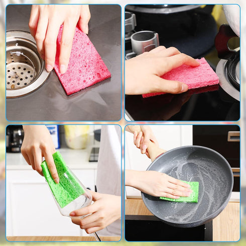 Kitchen Sponge Natural Sponges for Dishes Compressed Wood Pulp Sponges for Cleaning Sponge Without Scratching for Kitchen Bathroom, 3.9 x 2.4 x 0....