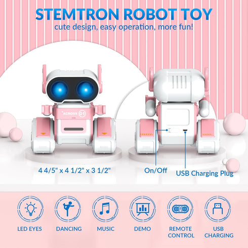 RC Robot Toys for Kids, Rechargeable Remote Control Robot Toy for Boys & Girls, with Auto Demo, Dance Moves, Music, Shining 7 Colors LED Eyes & Fl...