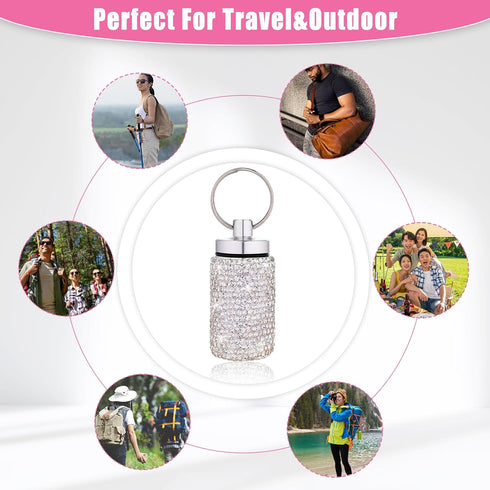 Pill Organizer Stainless Steel Waterproof Pill Holder Box Bling Small Medicine Case Dispenser Bottle Travel Portable Jewelry Ring Holder Keychain ...