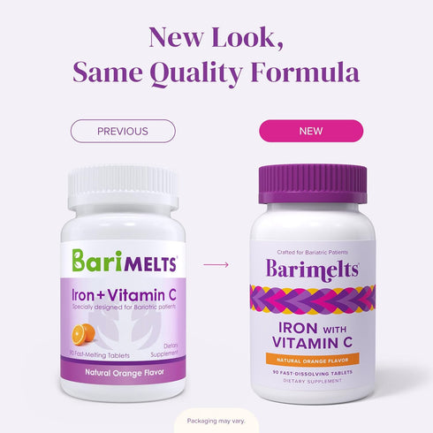 Barimelts Iron with Vitamin C, 90 Fast-Dissolving Tablets (1-Month Supply), Sugar-Free Bariatric Iron Supplement for Women, Natural Orange Flavor...