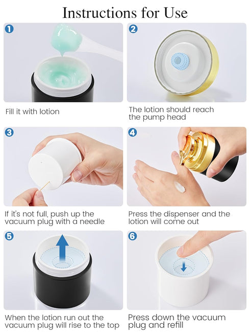 Airless Pump Jars, 2-Pack 1.7 Oz Empty Moisturizer Pump Dispensers, Refillable LeakProof Vacuum Cosmetic Containers, Travel Airless Pump Bottles f...