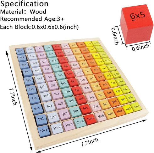 Multiplication Table, Montessori Trays Times Puzzles, Wooden Cube Toys 1-100 Numbers Blocks Manipulatives Preschool Learning Math Chart Counting T...