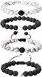 BBTO 4 Pieces Howlite Bracelet Lava Stone Black Matte Agate Essential Oil Diffuser Bracelet Set for Couples Gift...