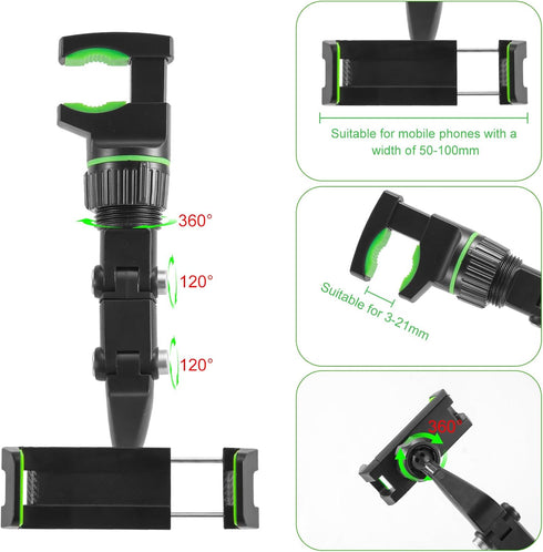 Rotatogrip Phone Holder, 360 Degree Rotatable Rotato Grip Cell Phone Holder Multifunctional Rotato Grip Phone Mount Car Phone Holder Rearview Mirr...