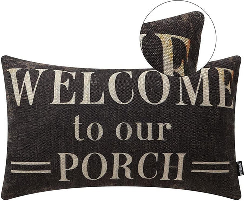 TRENDIN Decorative Throw Pillow Cover 20x12 inch Rustic Look Black Welcome to Our Porch Cushion Case Rectangular Shape PL347TR...