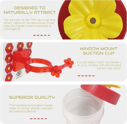 Window Hummingbird Feeder, 2 Pc Handheld Hummingbird Feeders, Small Window Hummingbird Feeders for Outdoors, Hummingbird Feeder Window with Cleani...