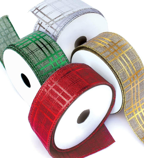 Wired Christmas Ribbon for Tree Plaid Ribbons Set Burlap Xmas Thick 2.5 Inch 4 Rolls 24 Yards for Decorating Trees Gift Wrapping Wreaths Bows Perf...