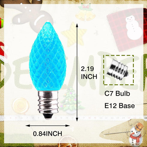 C7 LED Christmas Light Bulbs - 25 Pack C7 LED Bulbs Blue - 0.5W for Outdoor String Lights, Holiday Decoration...