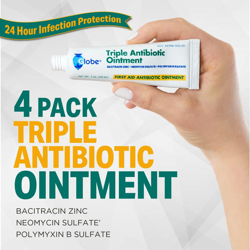 (4 Pack) Globe Triple Antibiotic First Aid Ointment, 1 oz, First Aid Antibiotic Ointment, 24-Hour Infection Protection, Wound Care Treatment for M...