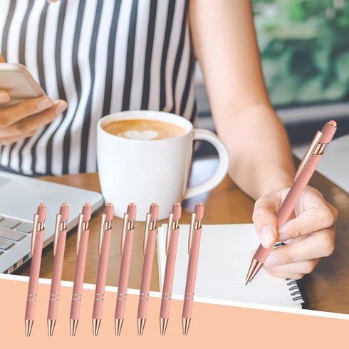 8 Pcs Blue Ink Ballpoint Pen with Stylus Tip 2 in 1 Stylus Ballpoint Pen Metal Pens Stylus Pen for Touch Screens School Office Coworkers (Pink Ros...
